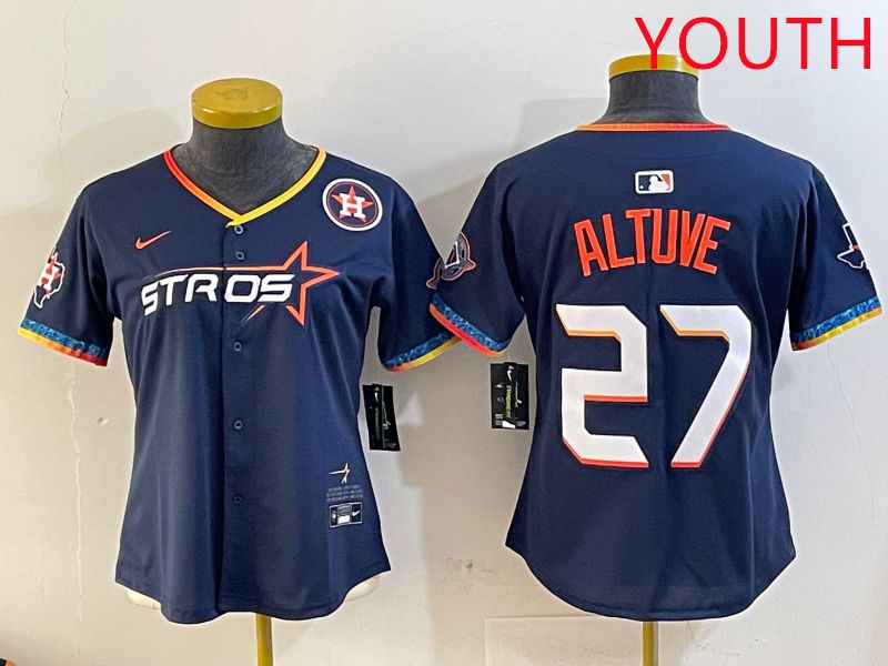 Youth Houston Astros 27 Altuve Drak Blue Fourth generation Joint Name 2025 Nike MLB Jersey style 5